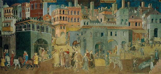 Consecuencias del buen gobierno de la ciudad.  A. Lorenzetti. Siena, 1337.