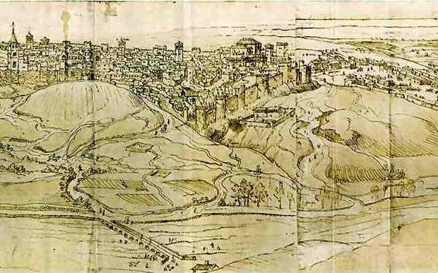 Vista de Madrid en 1562. Grabado de Anton Van der Wyngaerde