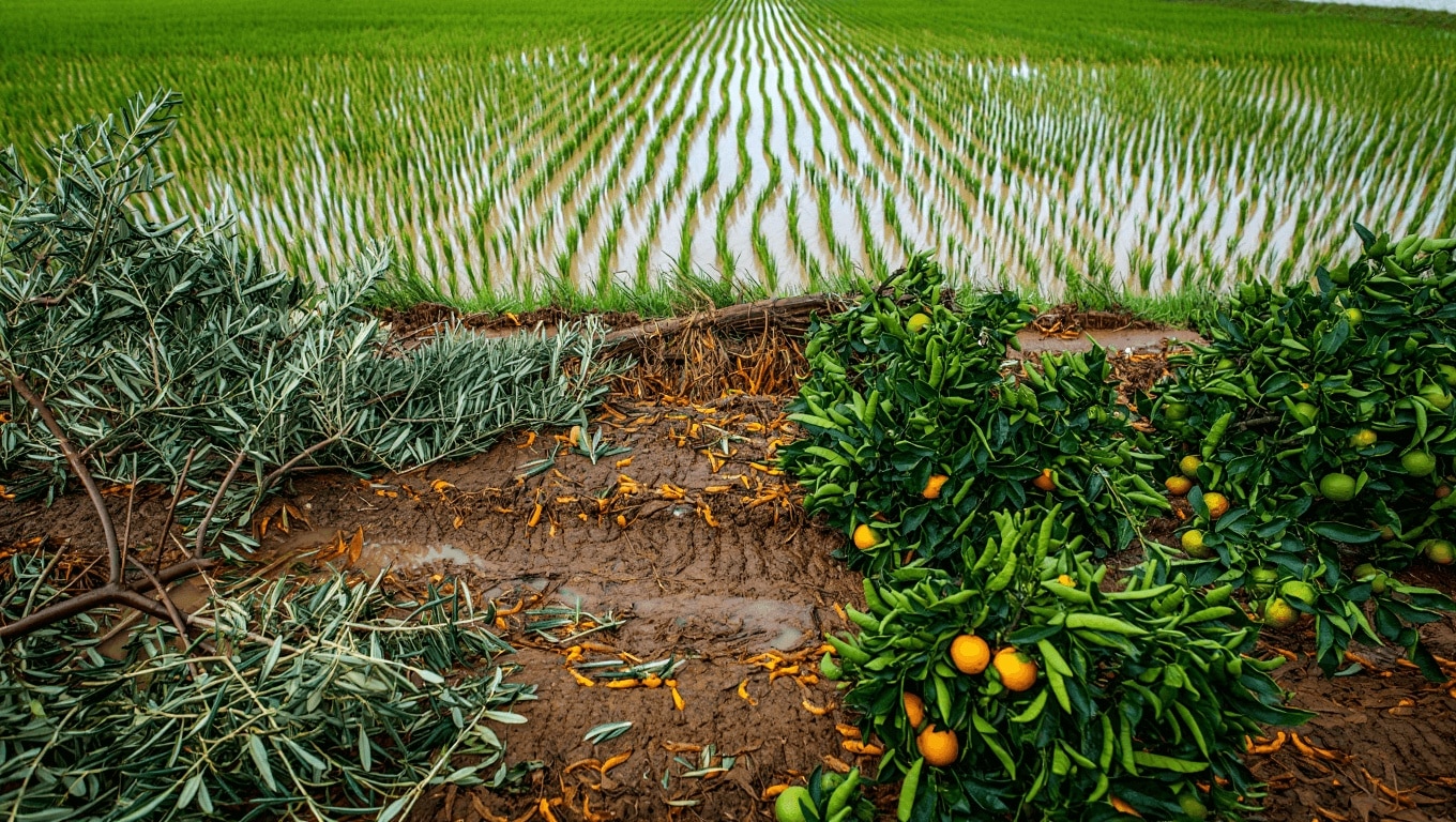 Los agricultores alertan de daños en olivos, cítricos y arrozales tras el temporal
