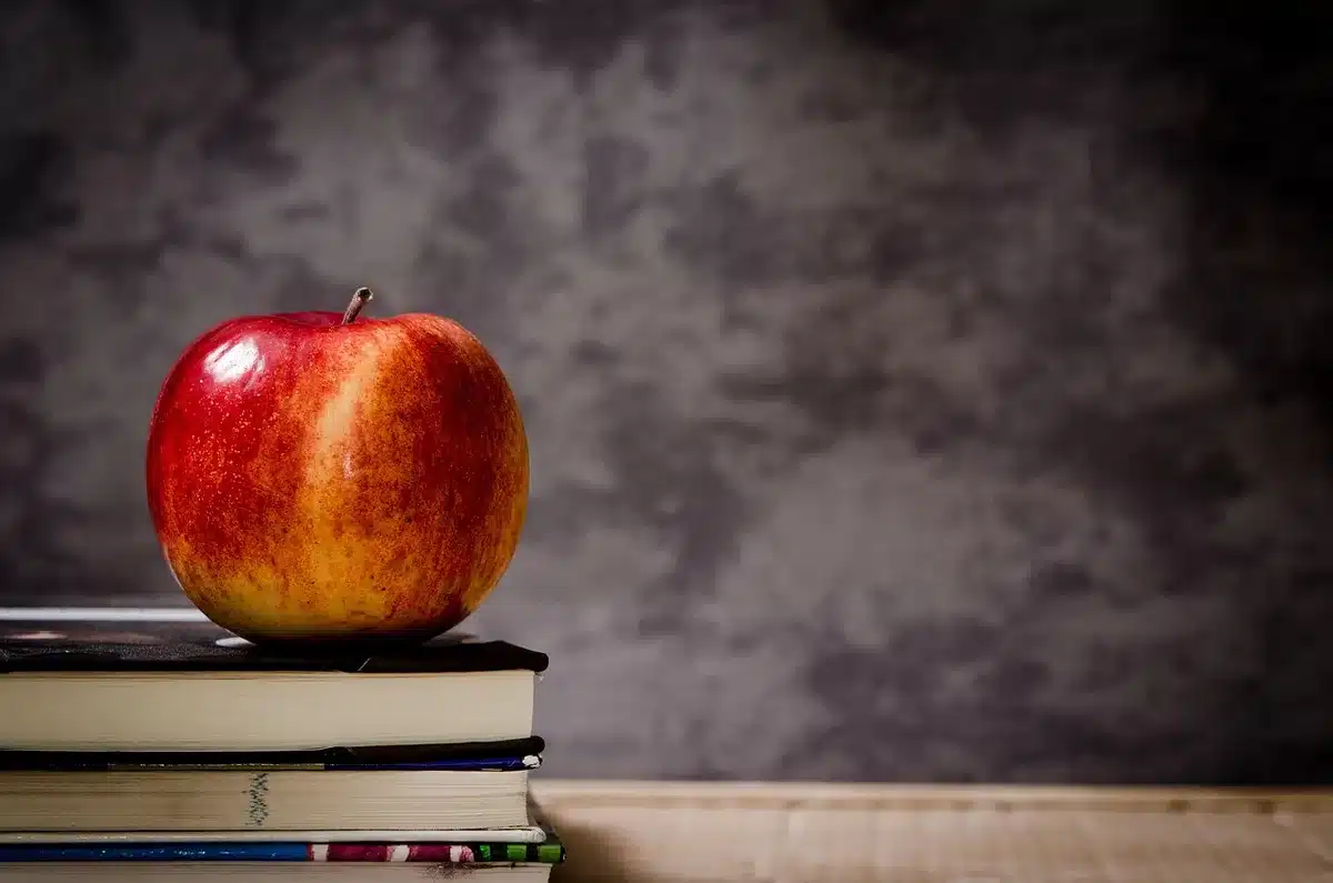 Aula vacía con pupitres, simbolizando la caída estacional en educación